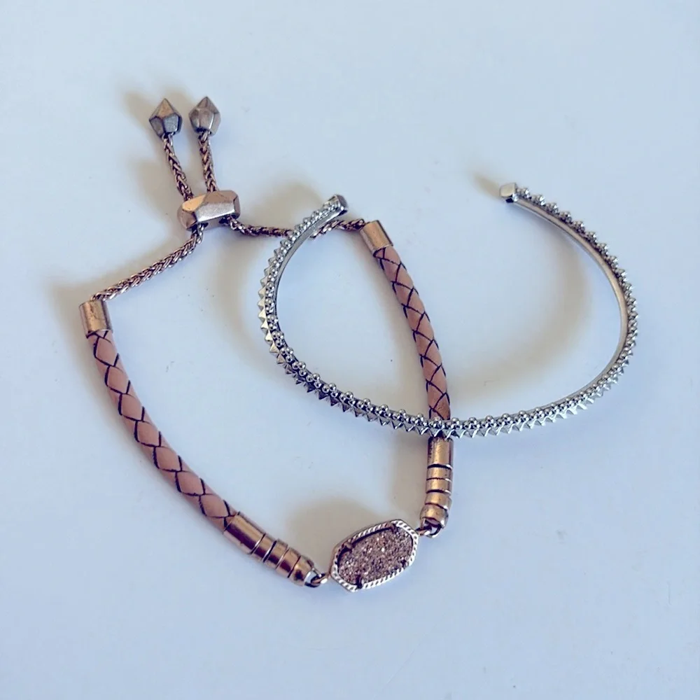Lot of 2x [Kendra Scott] Bracelets, Cruz Rose Gold Drusy Leather & Silver Cuff